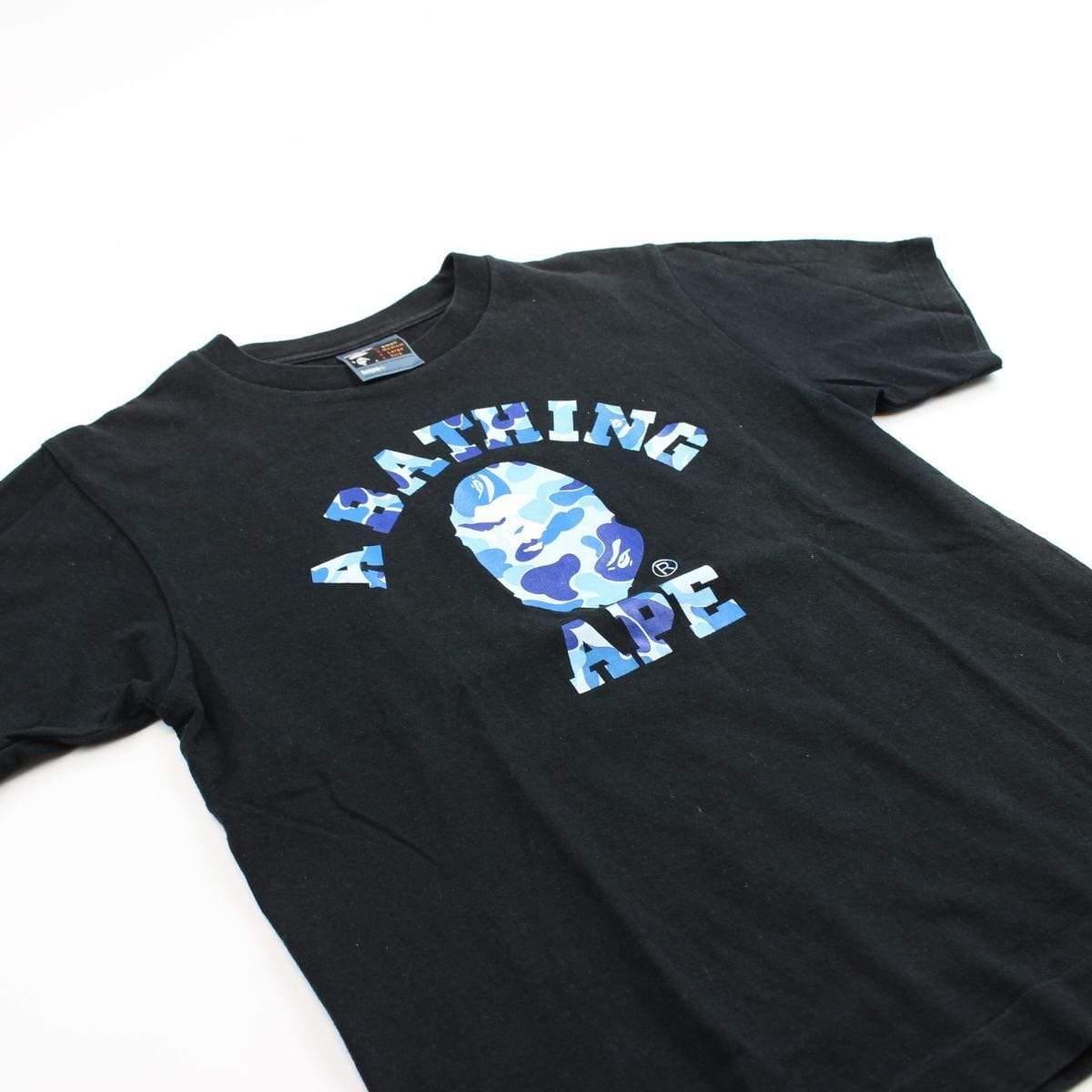 Bape ABC Blue Camo Angry Face College Logo Tee Black - SaruGeneral