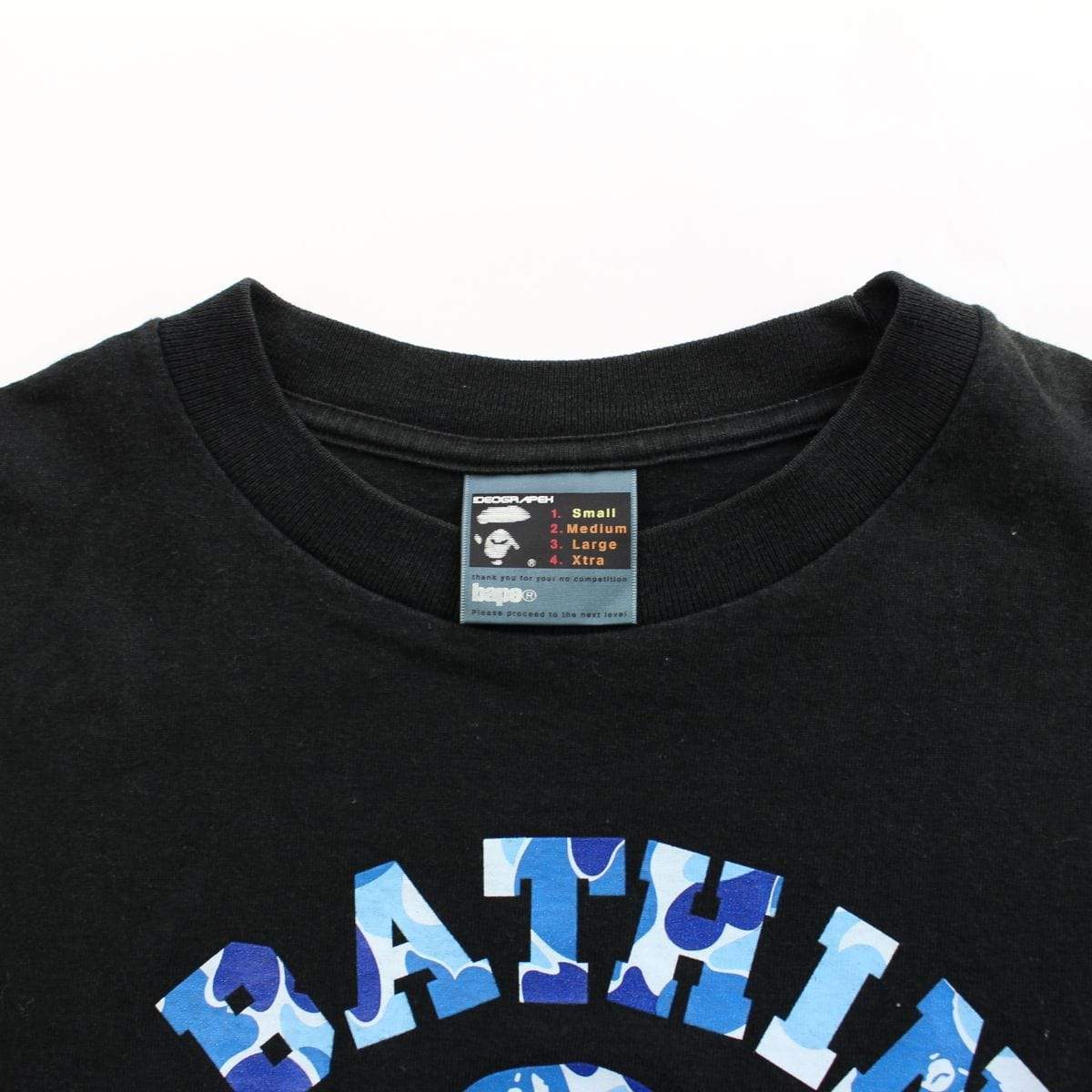 Bape ABC Blue Camo Angry Face College Logo Tee Black - SaruGeneral