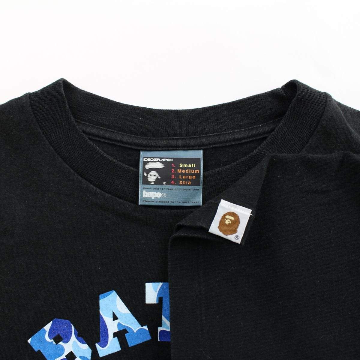 Bape ABC Blue Camo Angry Face College Logo Tee Black - SaruGeneral