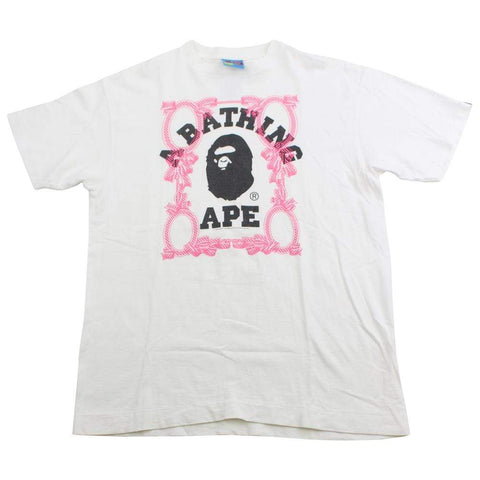 Bape Black College Logo Pink Ribbon Tee White