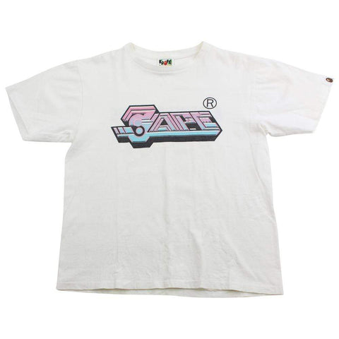 Bape Futuristic Text Pink Blue Tee White