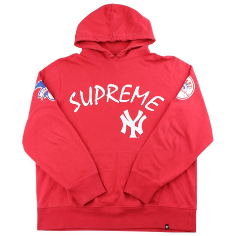 supreme x new york yankees hoodie red 2015