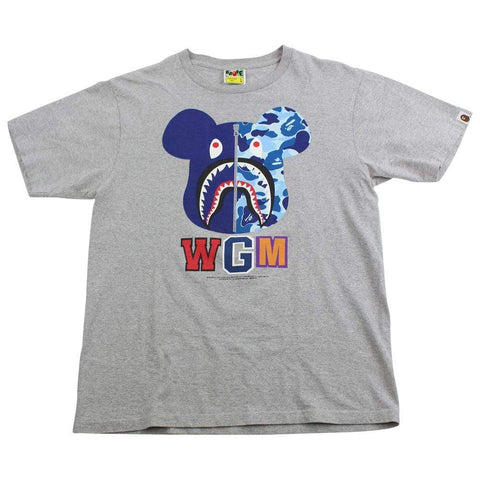 Bape Bearbrick ABC Blue Camo Shark Face Bear Tee Grey