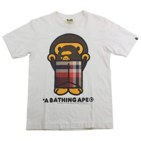 Bape Milo Plaid Bag Big Ape Logo Tee White