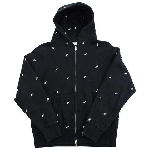 Bapesta White Monogram Logos Zip Hoodie Black