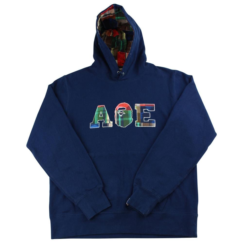 Bape patchwork ape logo hoodie navy - SaruGeneral