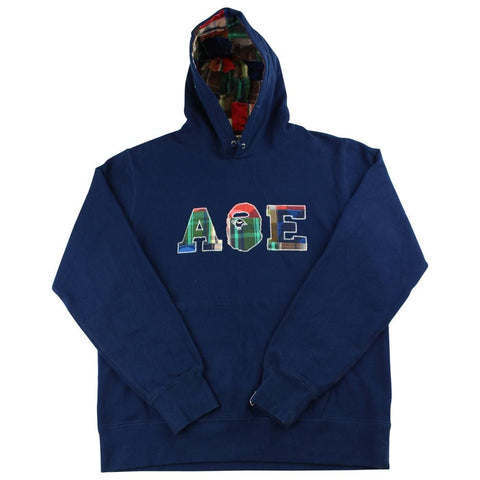 Bape patchwork ape logo hoodie navy