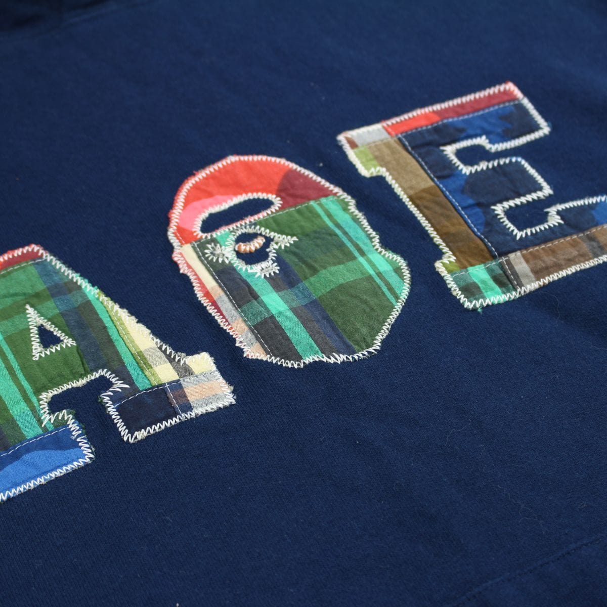 Bape patchwork ape logo hoodie navy - SaruGeneral