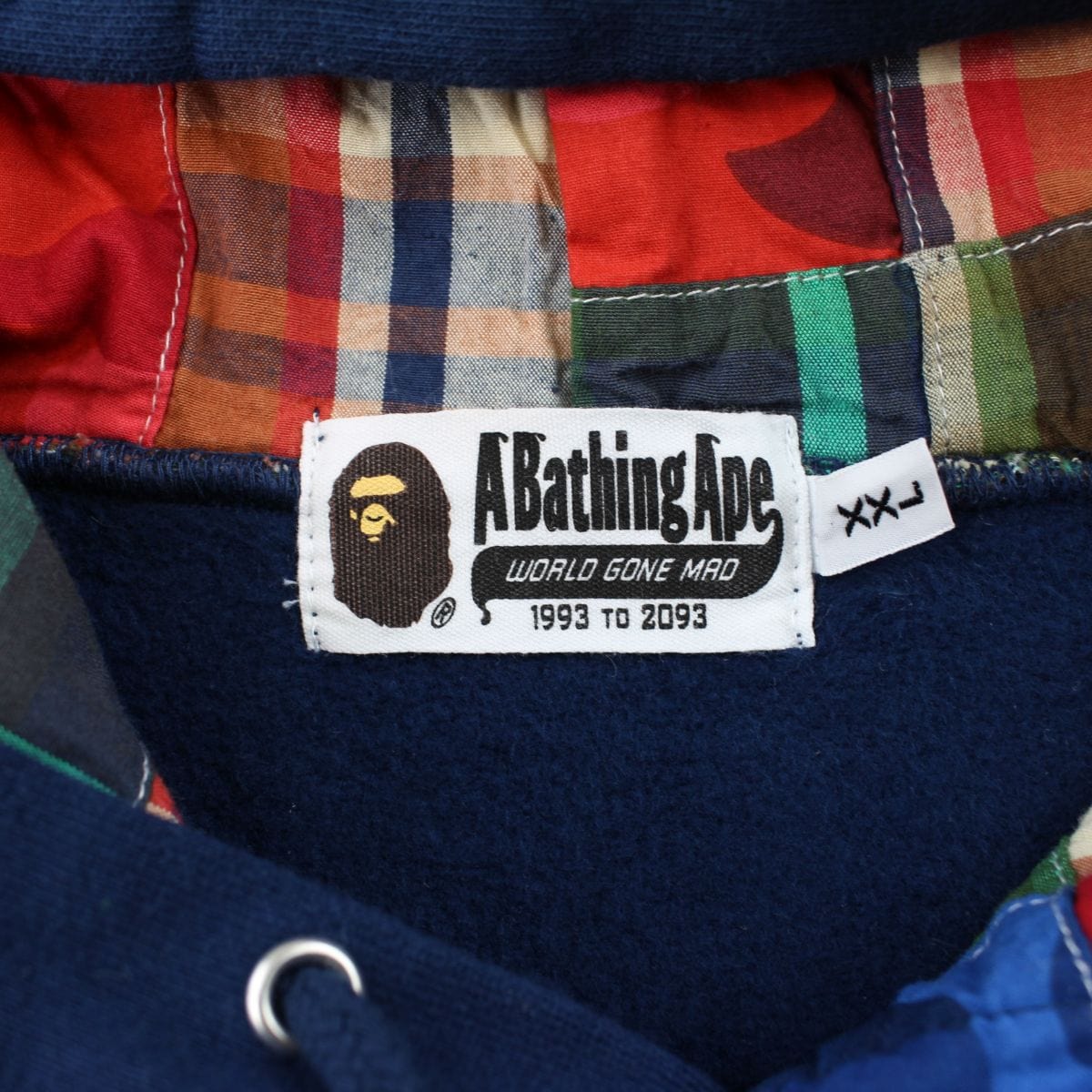 Bape patchwork ape logo hoodie navy - SaruGeneral