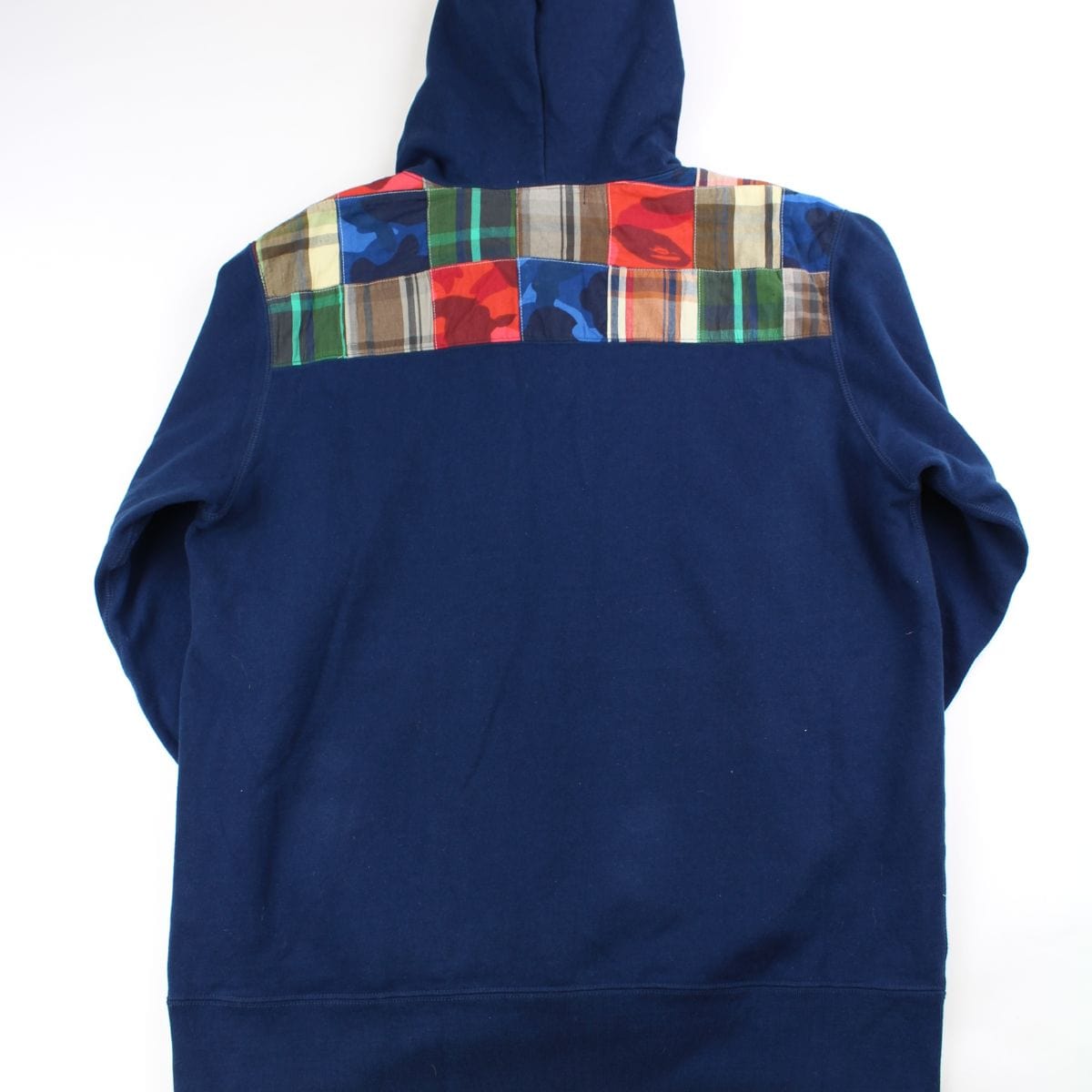 Bape patchwork ape logo hoodie navy - SaruGeneral