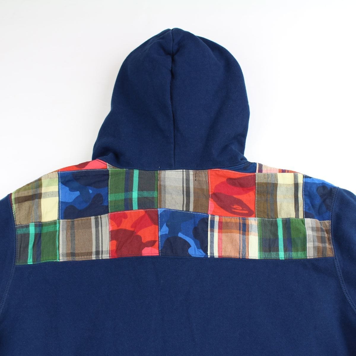 Bape patchwork ape logo hoodie navy - SaruGeneral