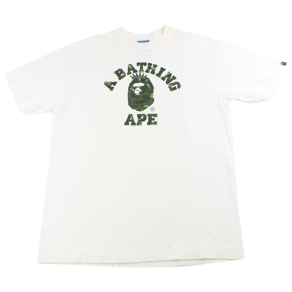 Bape NYC Green Camo College Logo Tee White - SaruGeneral