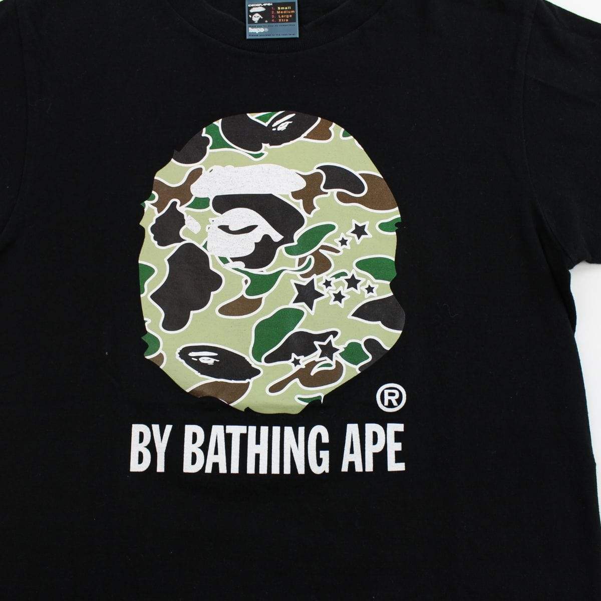 Bape Green Psyche Camo Big Ape Logo Tee Black - SaruGeneral