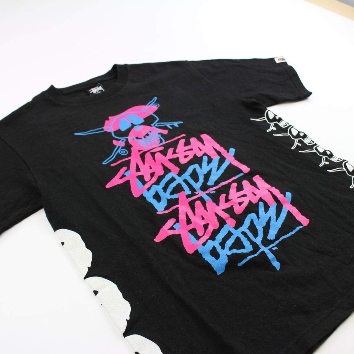 Bape Stussy Pink Blue Text Tee Black – SARUGENERAL