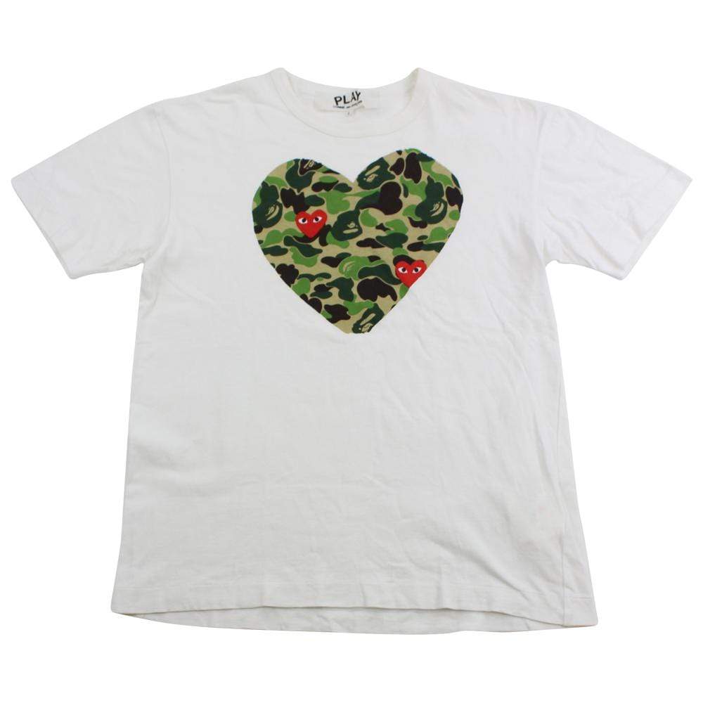 Bape CDG ABC Green Camo Heart Tee White - SaruGeneral