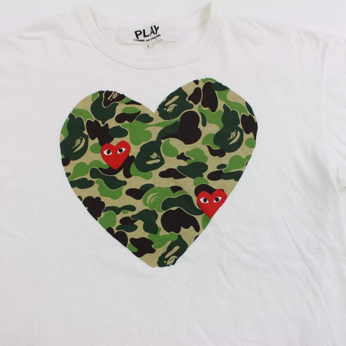 Bape CDG ABC Green Camo Heart Tee White - SaruGeneral