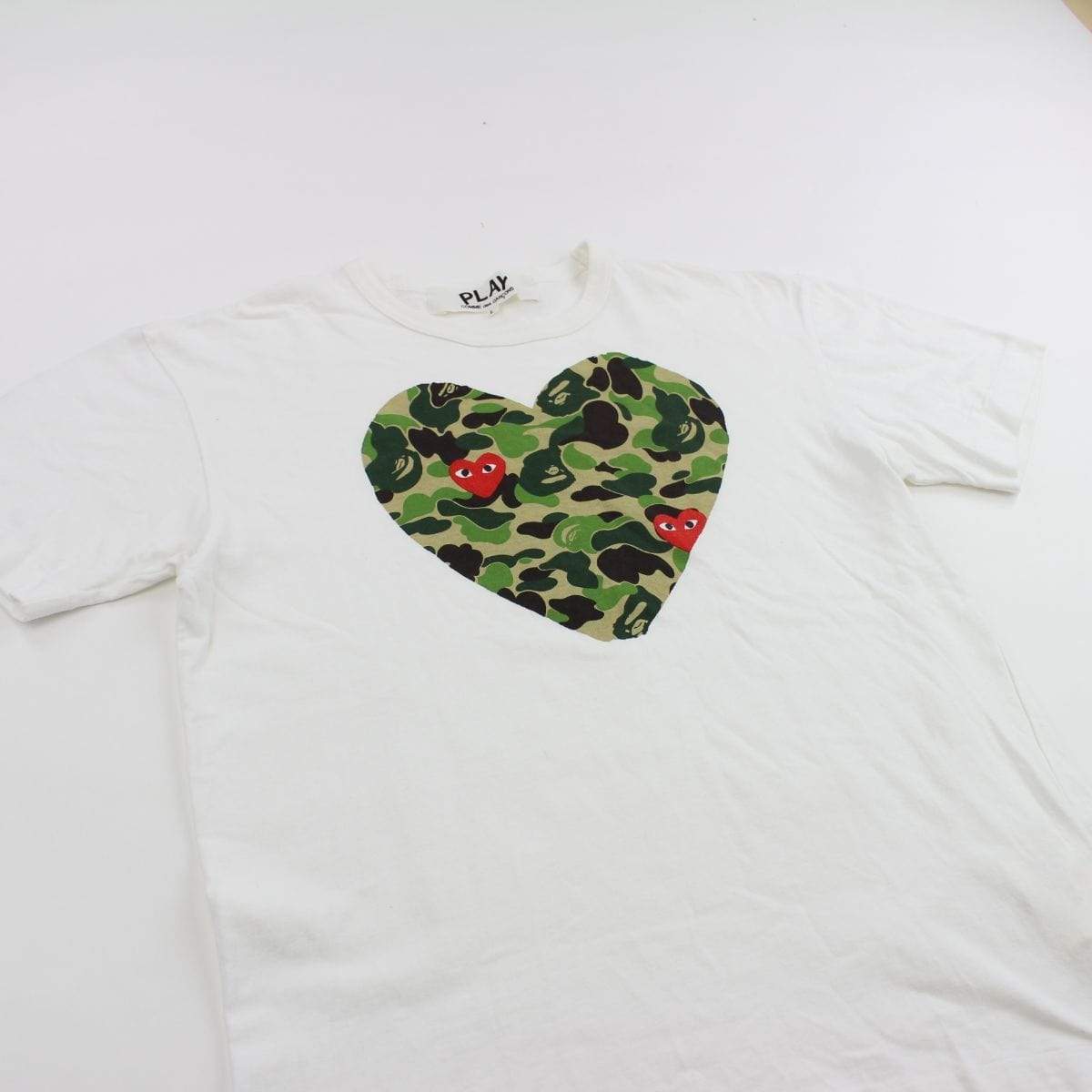 Bape CDG ABC Green Camo Heart Tee White - SaruGeneral