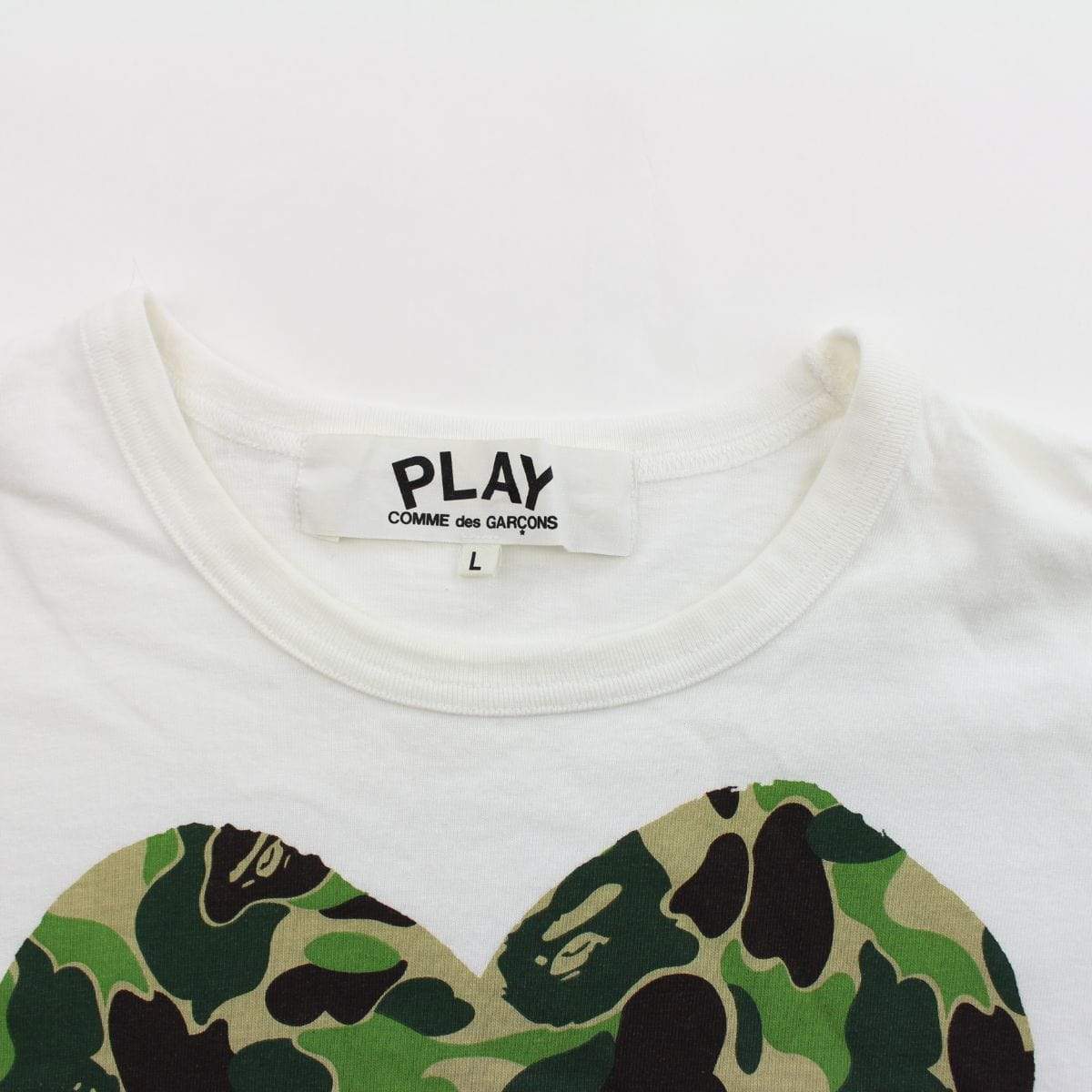 Bape CDG ABC Green Camo Heart Tee White - SaruGeneral