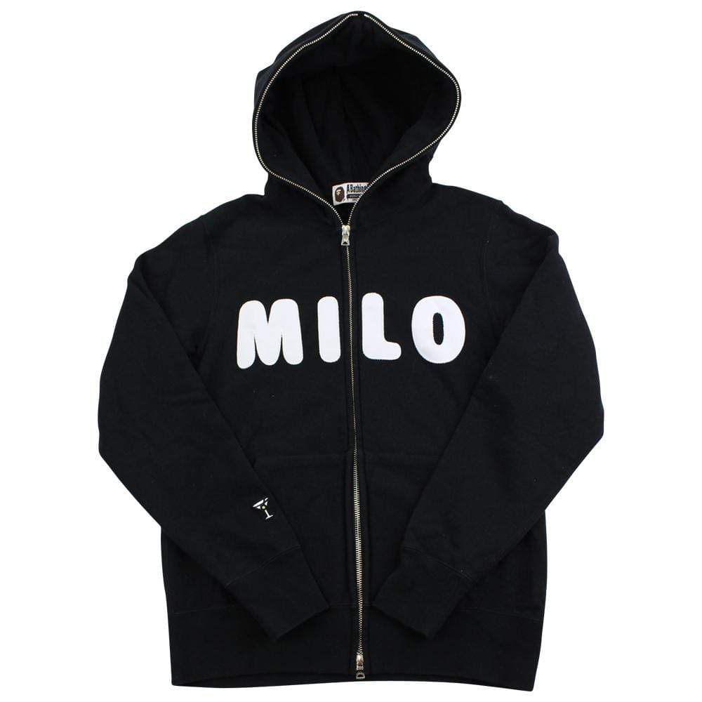 Bape Milo Text Hoodie Fullzip Black - SaruGeneral