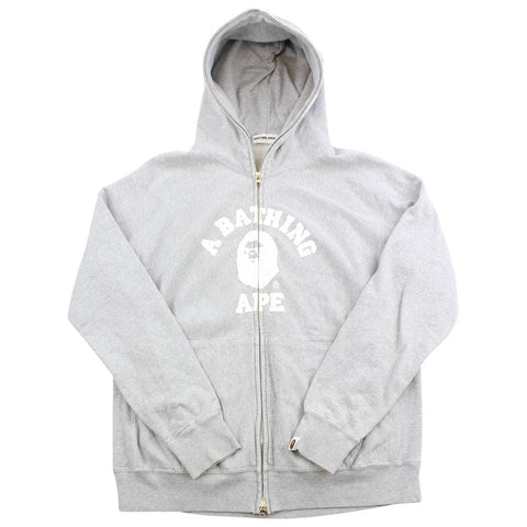 Bape White Angry Face College Logo  Hoodie Fullzip Grey