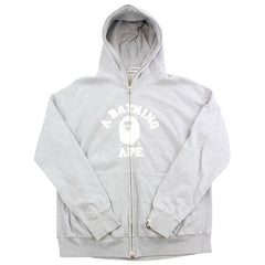 Sweat à capuche Bape blanc avec logo Angry Face College, fermeture éclair intégrale, gris