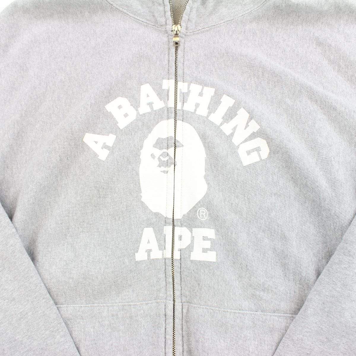 Bape White Angry Face College Logo  Hoodie Fullzip Grey - SaruGeneral