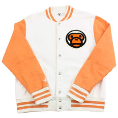 Veste universitaire Bape Milo Banana orange et blanche