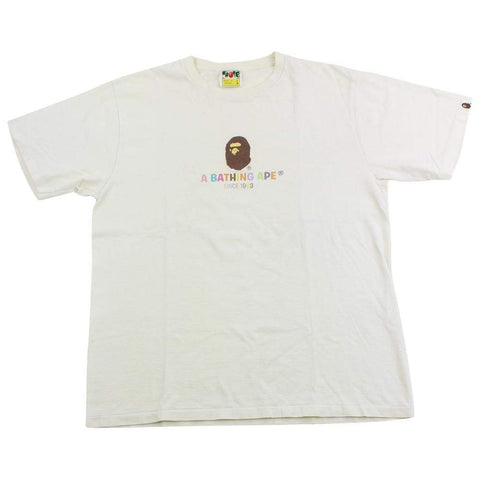 Bape Ape Logo Multicoloured Text Tee White