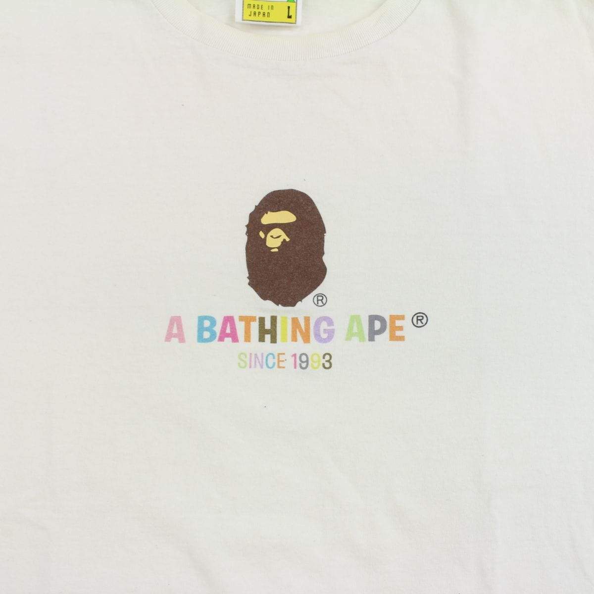 Bape Ape Logo Multicoloured Text Tee White - SaruGeneral