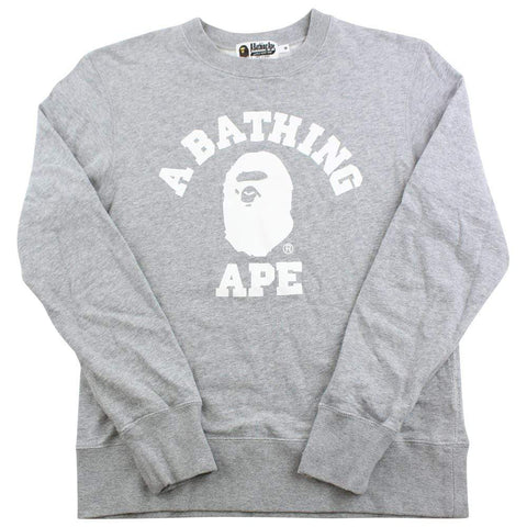 Bape White College Logo Crew Grey