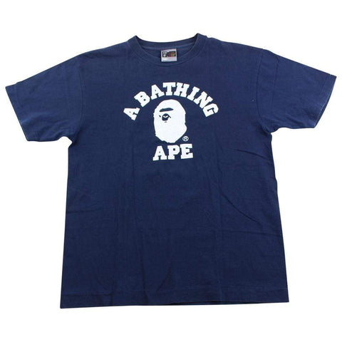 Bape White College Logo Tee Navy