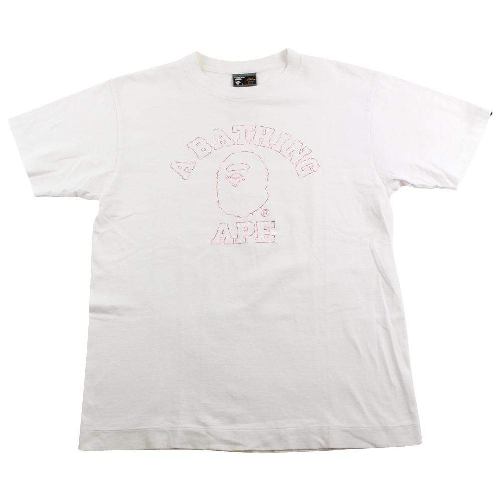 Bape ABC Pink Camo Outline College Logo Tee White - SaruGeneral