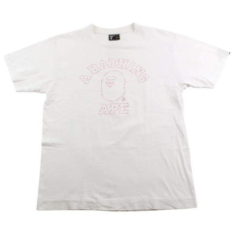 Bape ABC Pink Camo Outline College Logo Tee White