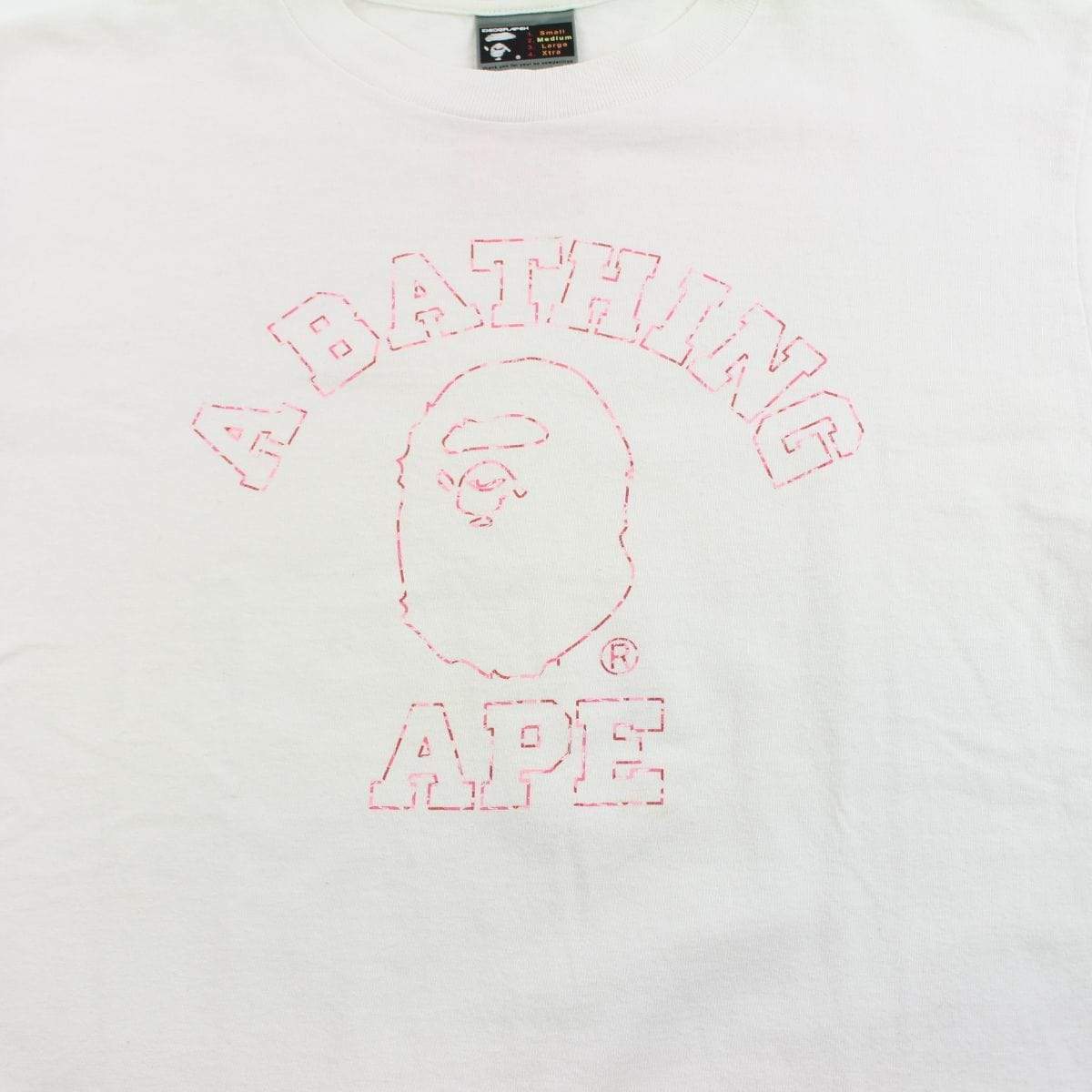 Bape ABC Pink Camo Outline College Logo Tee White - SaruGeneral