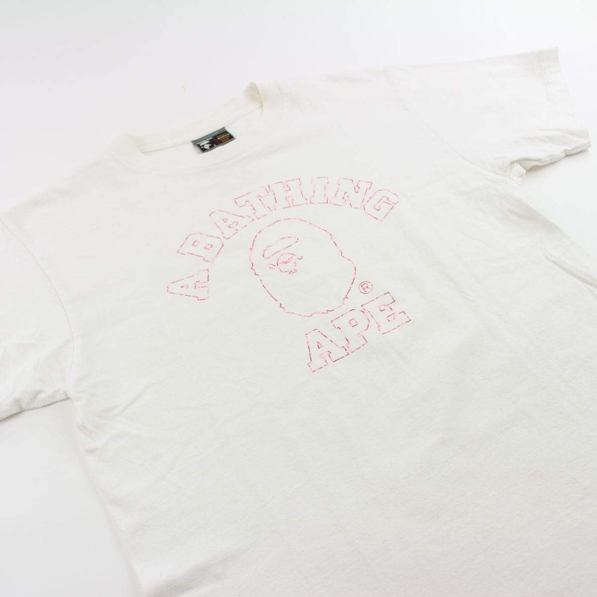 Bape ABC Pink Camo Outline College Logo Tee White - SaruGeneral