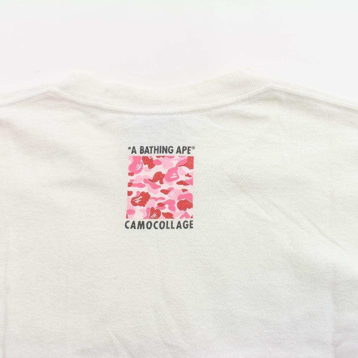 Bape ABC Pink Camo Outline College Logo Tee White - SaruGeneral