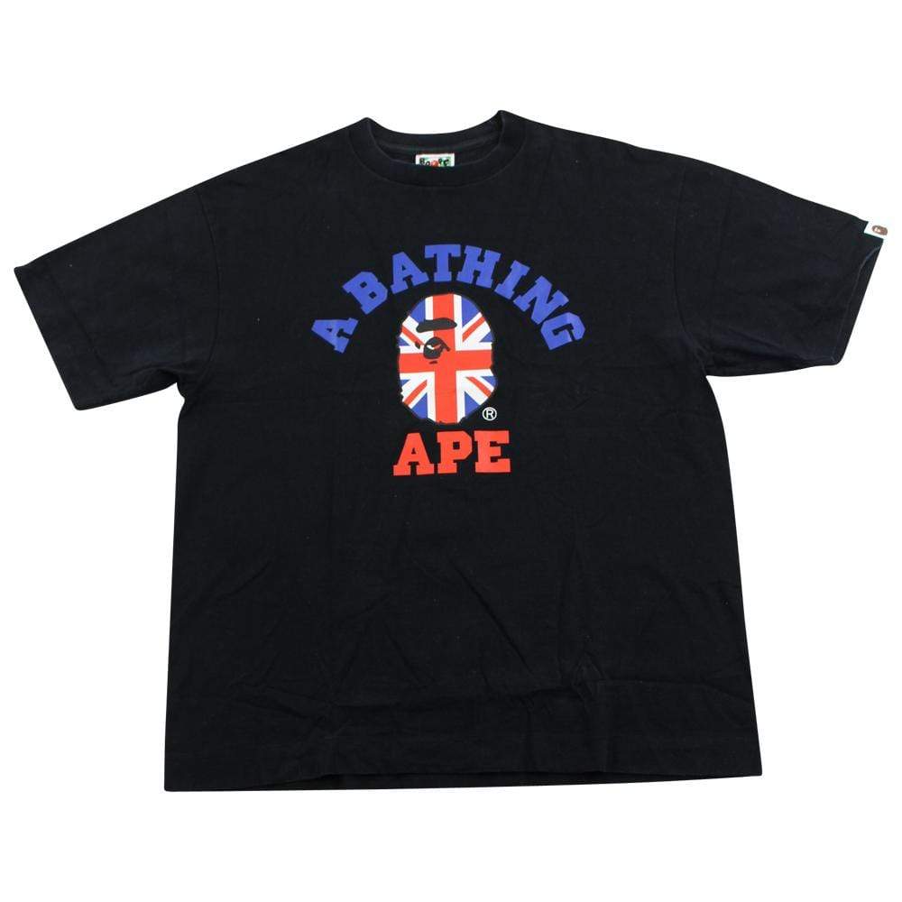 Bape Union Jack Flag College Logo Tee Black - SaruGeneral