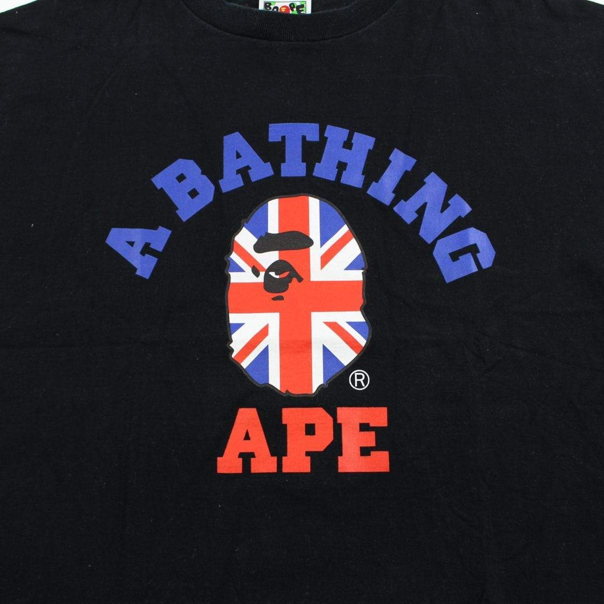 Bape Union Jack Flag College Logo Tee Black - SaruGeneral