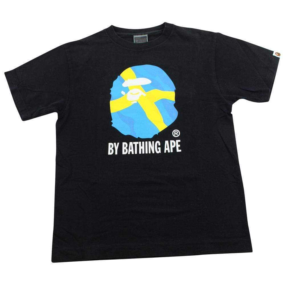 Bape Sweden Flag Big Ape Logo Tee Black - SaruGeneral