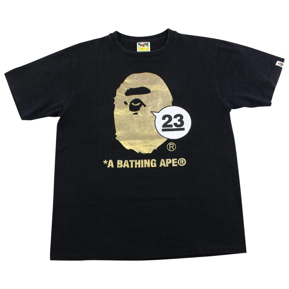 Bape 23rd Anni Gold Big Ape Logo Tee Black - SaruGeneral