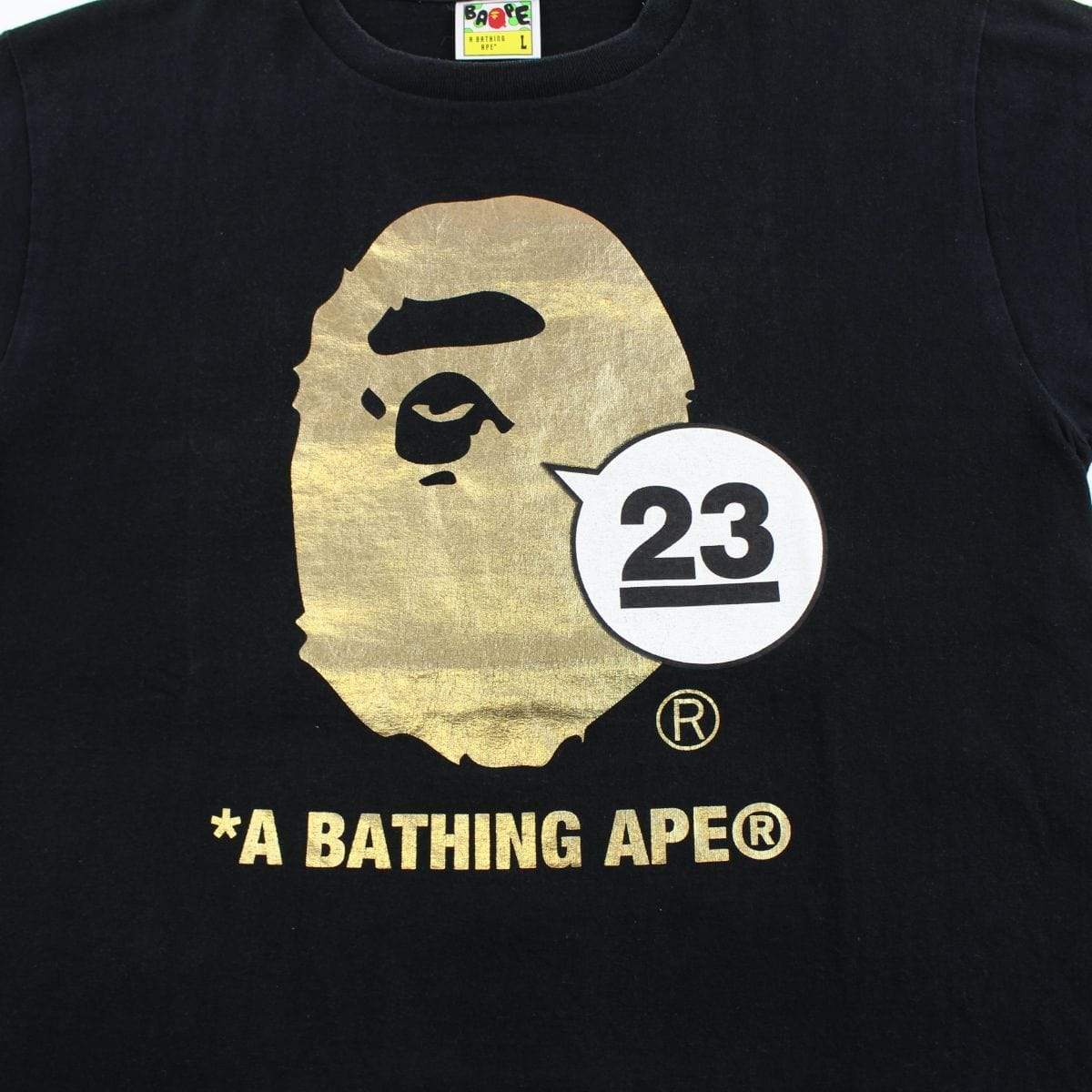 Bape 23rd Anni Gold Big Ape Logo Tee Black - SaruGeneral