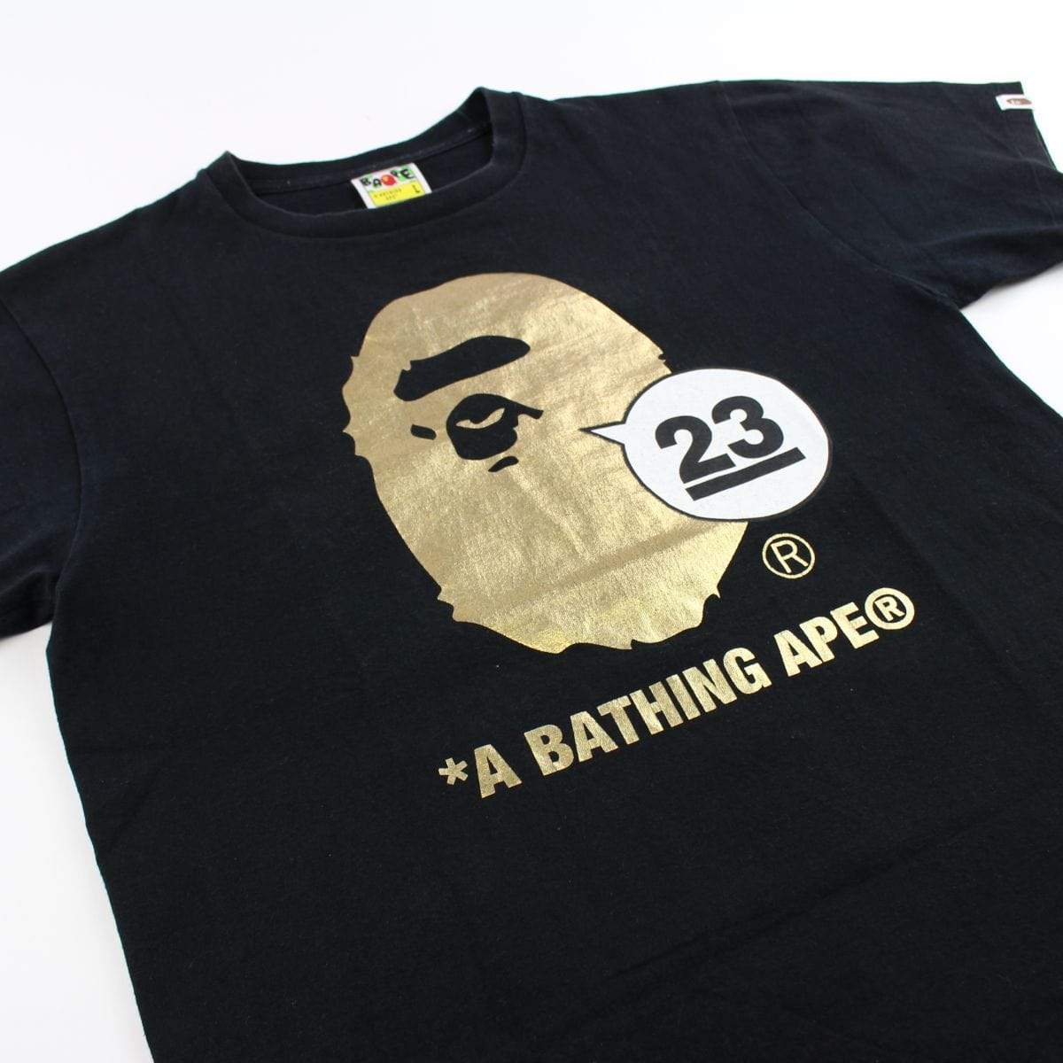 Bape 23rd Anni Gold Big Ape Logo Tee Black - SaruGeneral