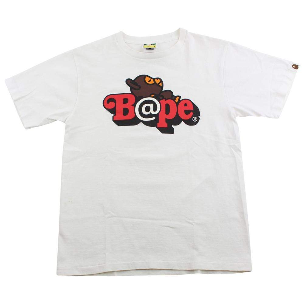 Bape Bearbrick Red Text Sleeping Milo Tee White - SaruGeneral