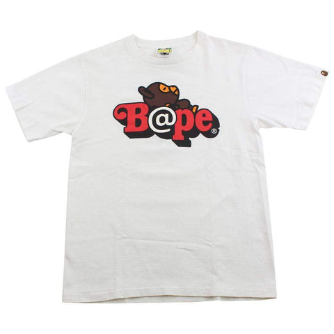 Bape Bearbrick Red Text Sleeping Milo Tee White