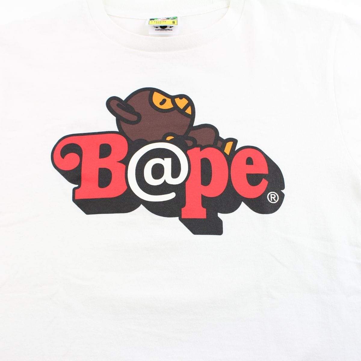 Bape Bearbrick Red Text Sleeping Milo Tee White - SaruGeneral