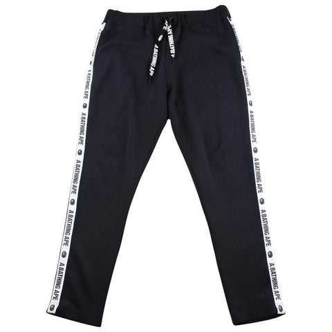 Bape A Bathing Ape Text White Stripe Track Pants Black