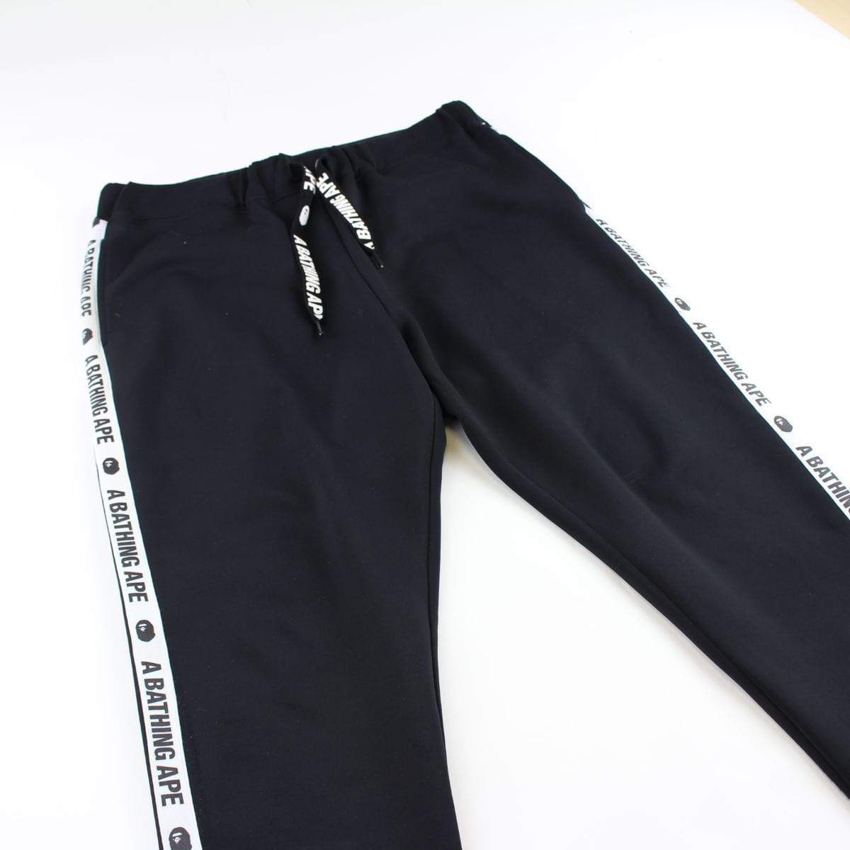 Bape A Bathing Ape Text White Stripe Track Pants Black - SaruGeneral