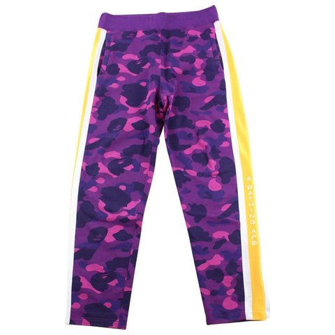 Pantalon de survêtement Bape à rayures jaunes et camouflage violet