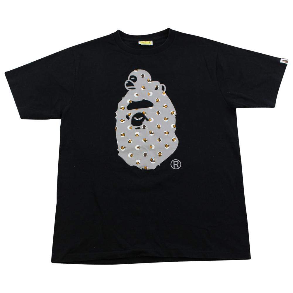 Bape Milo Polkadot Grey Big Ape Logo Tee Black - SaruGeneral