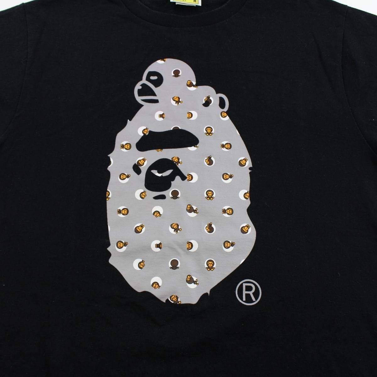 Bape Milo Polkadot Grey Big Ape Logo Tee Black - SaruGeneral